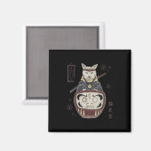Japans Samurai Ninja kat op Daruma Traditional T Magneet (Voorkant / Achterkant)