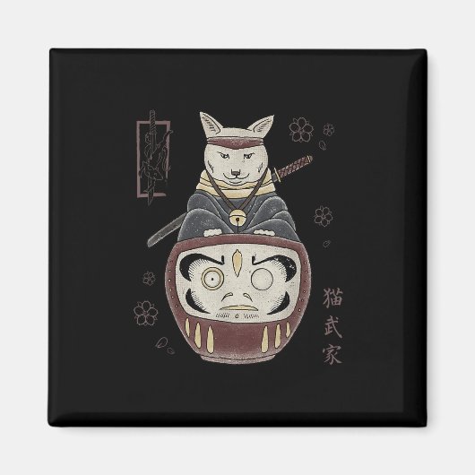 Japans Samurai Ninja kat op Daruma Traditional T Magneet (Voorkant)
