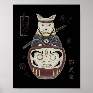 Japans Samurai Ninja kat op Daruma Traditional T Poster