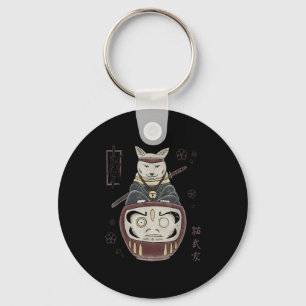Japans Samurai Ninja kat op Daruma Traditional T Sleutelhanger