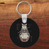 Japans Samurai Ninja kat op Daruma Traditional T Sleutelhanger (Voorkant)