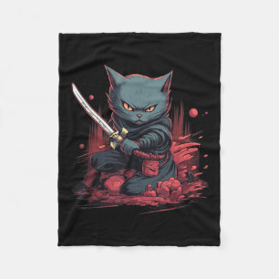  Japans Samurai Ninja Kat Tattoo Kawaii Fleece Deken