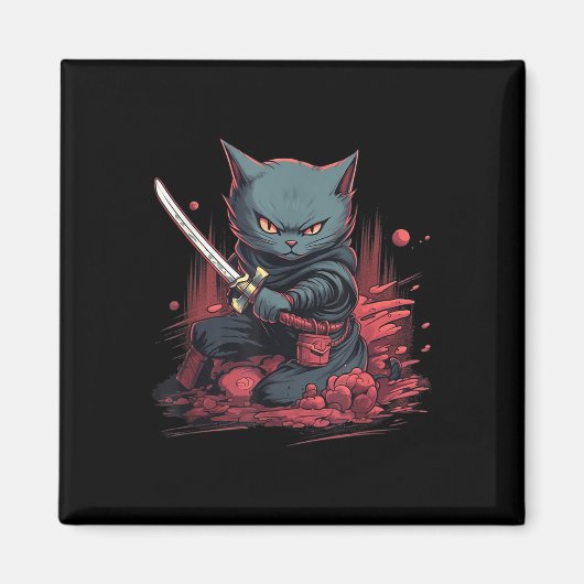 Japans Samurai Ninja Kat Tattoo Kawaii Magneet (Voorkant)