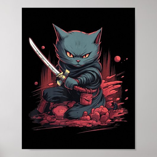  Japans Samurai Ninja Kat Tattoo Kawaii Poster (Voorkant)