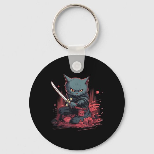 Japans Samurai Ninja Kat Tattoo Kawaii Sleutelhanger (Voorkant)