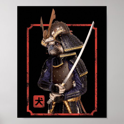 Japans Samurai Ninja Pug Hondenliefhebber Kawaii T Poster (Voorkant)