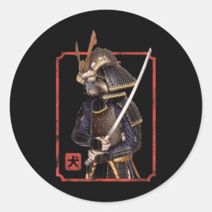 Japans Samurai Ninja Pug Hondenliefhebber Kawaii T Ronde Sticker