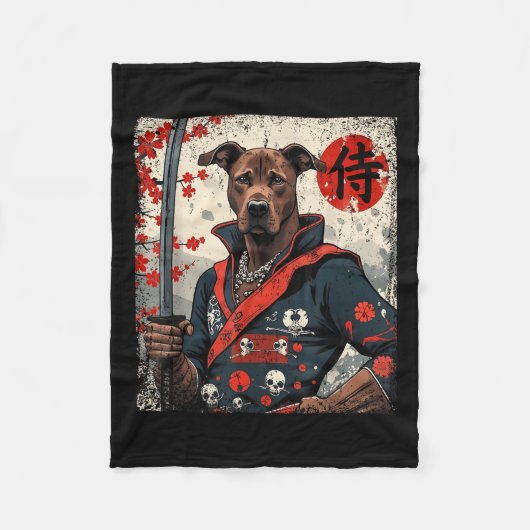 Japans Samurai Pitbull Tattoo Kawaii Ukiyo-e Nin Fleece Deken (Voorkant)
