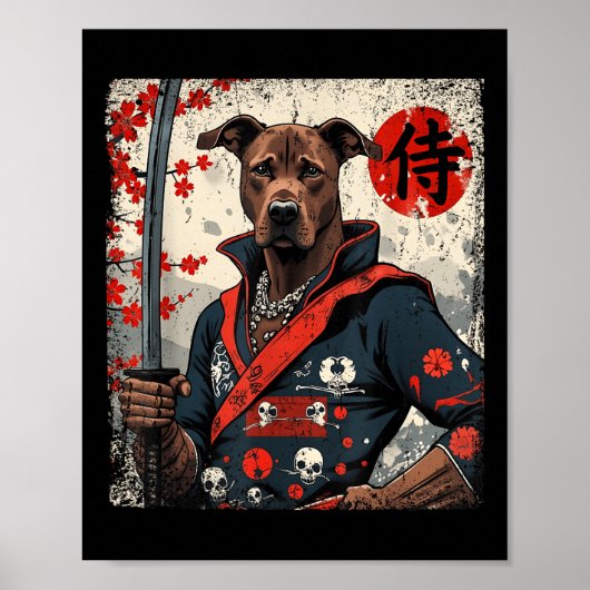 Japans Samurai Pitbull Tattoo Kawaii Ukiyo-e Nin Poster (Voorkant)