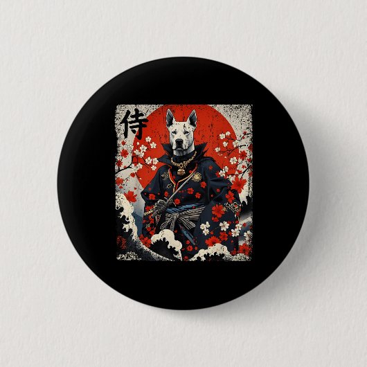 Japans Samurai Pitbull Tattoo Kawaii Ukiyo-e Nin Ronde Button 5,7 Cm (Voorkant)