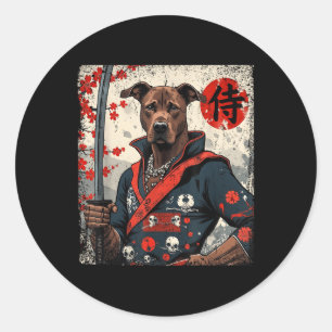 Japans Samurai Pitbull Tattoo Kawaii Ukiyo-e Nin Ronde Sticker