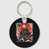 Japans Samurai Pitbull Tattoo Kawaii Ukiyo-e Nin Sleutelhanger (Voorkant)