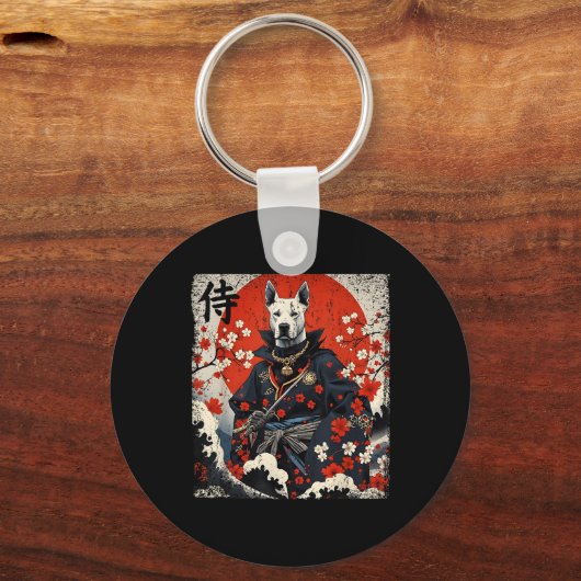 Japans Samurai Pitbull Tattoo Kawaii Ukiyo-e Nin Sleutelhanger (Voorkant)