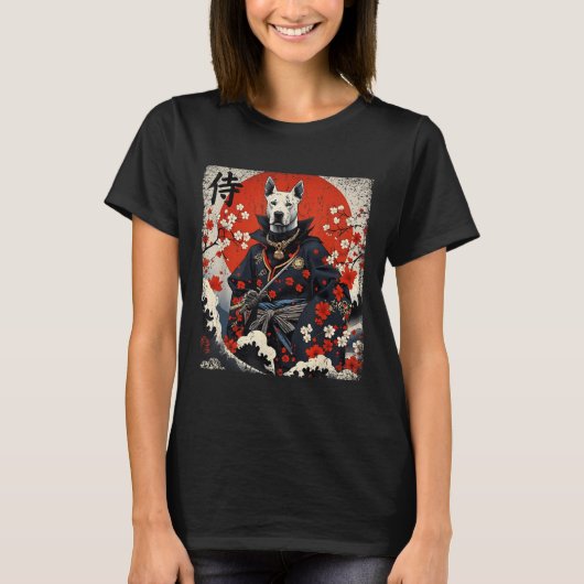 Japans Samurai Pitbull Tattoo Kawaii Ukiyo-e Nin T-shirt (Voorkant)