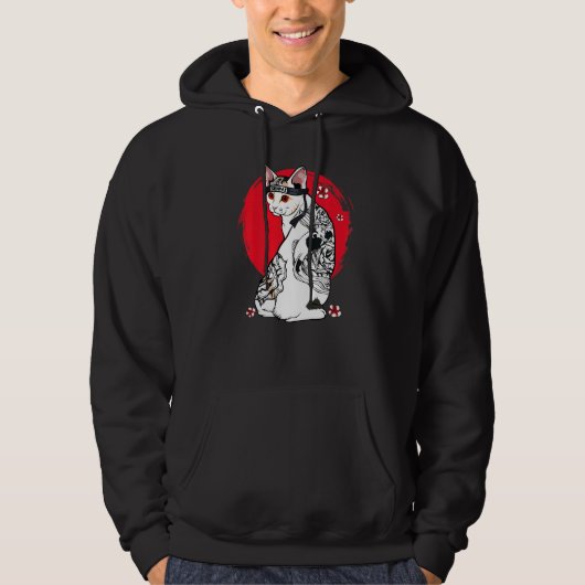 Japans Samurai Senpai Cat Tattoo leraar Hoodie (Voorkant)