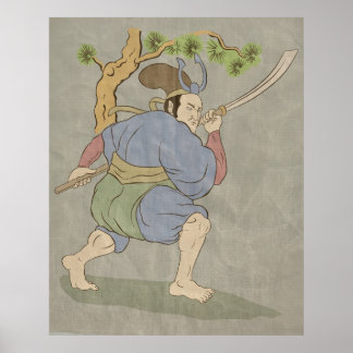 Japans samurai-strijder katana-zwaardgevecht poster