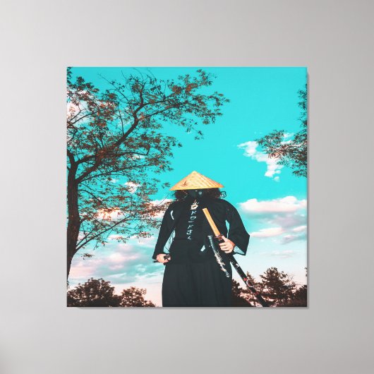 Japans Samurai-strijder voor de muur Canvas Afdruk (Voorkant)