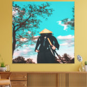Japans Samurai-strijder voor de muur Canvas Afdruk (Insitu (Woonkamer))
