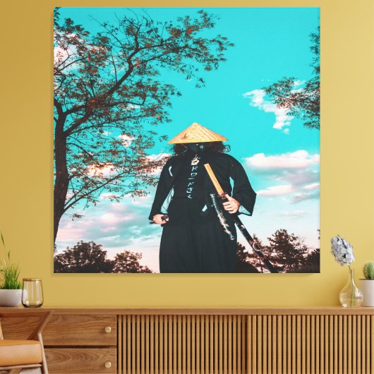 Japans Samurai-strijder voor de muur Canvas Afdruk (Insitu (Woonkamer))