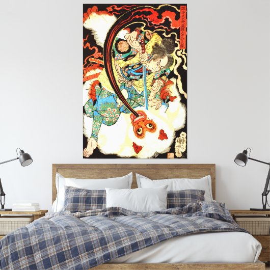 Japans Samurai vecht aap Canvas Afdruk (Insitu (Slaapkamer))