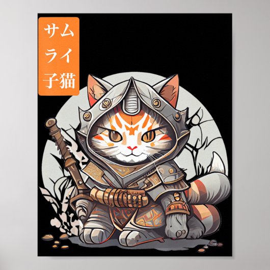 Japans Samurai Warrior Kawaii Cat Anime Lover Poster (Voorkant)