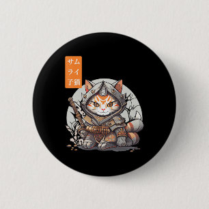 Japans Samurai Warrior Kawaii Cat Anime Lover Ronde Button 5,7 Cm