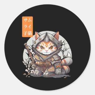 Japans Samurai Warrior Kawaii Cat Anime Lover Ronde Sticker