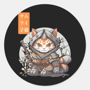 Japans Samurai Warrior Kawaii Cat Anime Lover Ronde Sticker