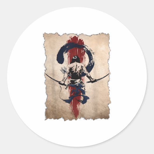 Japans Samurai Warrior Retro  Ronde Sticker (Voorkant)