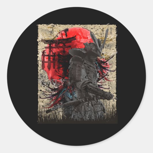 Japans Samurai Warrior Ronde Sticker (Voorkant)