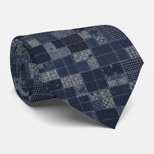 Japans Sashiko Patchwork Patroon Stropdas (Opgerold)