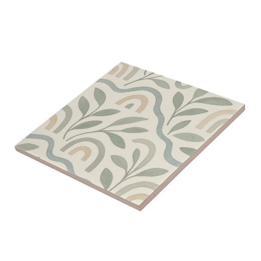 Japans Scandinavisch Blauw Groen Waterverf Bloemen Tegeltje (Zijkant)