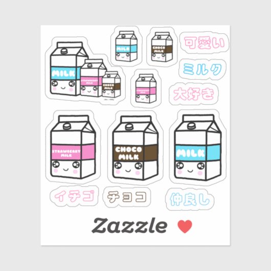 japans Schattige kawaii melktrio kanji zuivelmeisj Sticker (Vel)