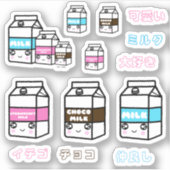 japans Schattige kawaii melktrio kanji zuivelmeisj Sticker (Voorkant)