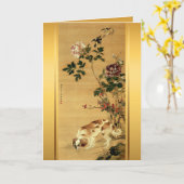 Japans Schilderen Hond Jaar Zodiac Verjaardag Kaar Kaart (Gele Bloem)