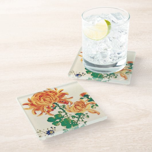  Japans schilderen van Chrysanthema Glazen Onderzetter (Schuin)