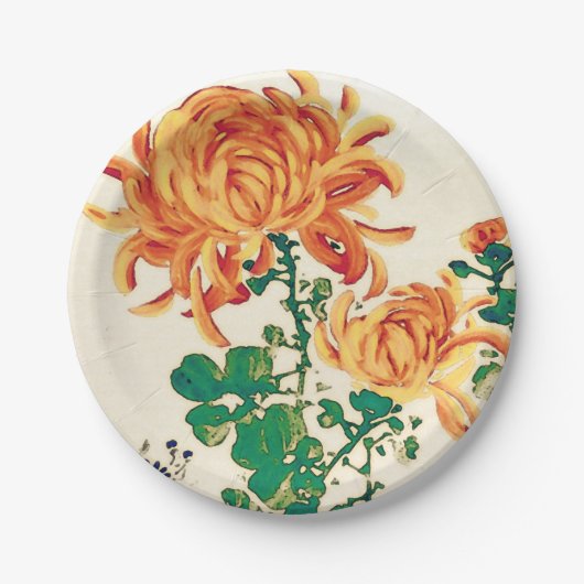  Japans schilderen van Chrysanthema Papieren Bordje (Voorkant)