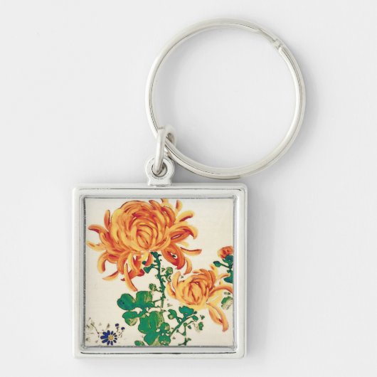  Japans schilderen van Chrysanthema Sleutelhanger (Voorkant)