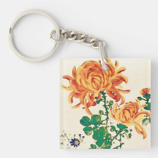  Japans schilderen van Chrysanthema Sleutelhanger (Voorkant)