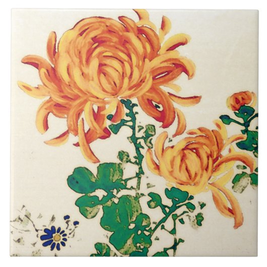 Japans schilderen van Chrysanthema Tegeltje (Voorkant)