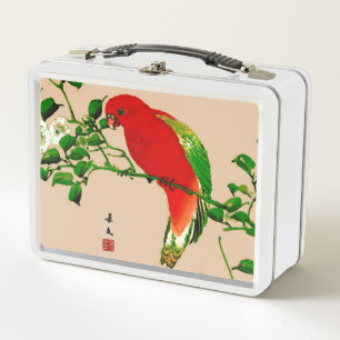 Japans schilderen van een papegaai, rood en groen