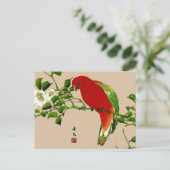  Japans schilderen van een papegaai, rood en groen Briefkaart (Staand voorkant)