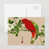  Japans schilderen van een papegaai, rood en groen Briefkaart (Voorkant / Achterkant)