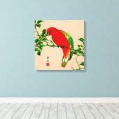  Japans schilderen van een papegaai, rood en groen Canvas Afdruk (Insitu (Houten vloer))