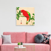  Japans schilderen van een papegaai, rood en groen Canvas Afdruk (Insitu (Woonkamer))