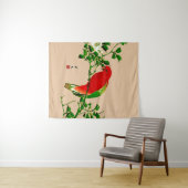  Japans schilderen van een papegaai, rood en groen Wandkleed (In Situ (horizontaal))