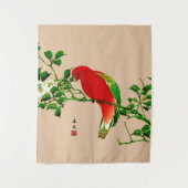 Japans schilderen van een papegaai, rood en groen Wandkleed (Voorkant)