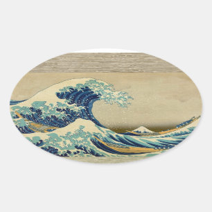  Japans schilderen van grote golven Ovale Sticker