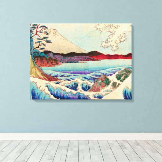 Japans schilderende golven bergen bomen canvas afdruk (Insitu (Houten vloer))