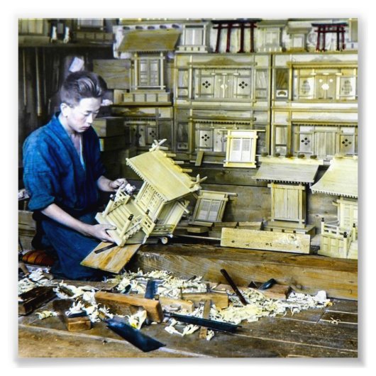  Japans schrijn maker ambachtsman oud Japan Foto Afdruk (Voorkant)
